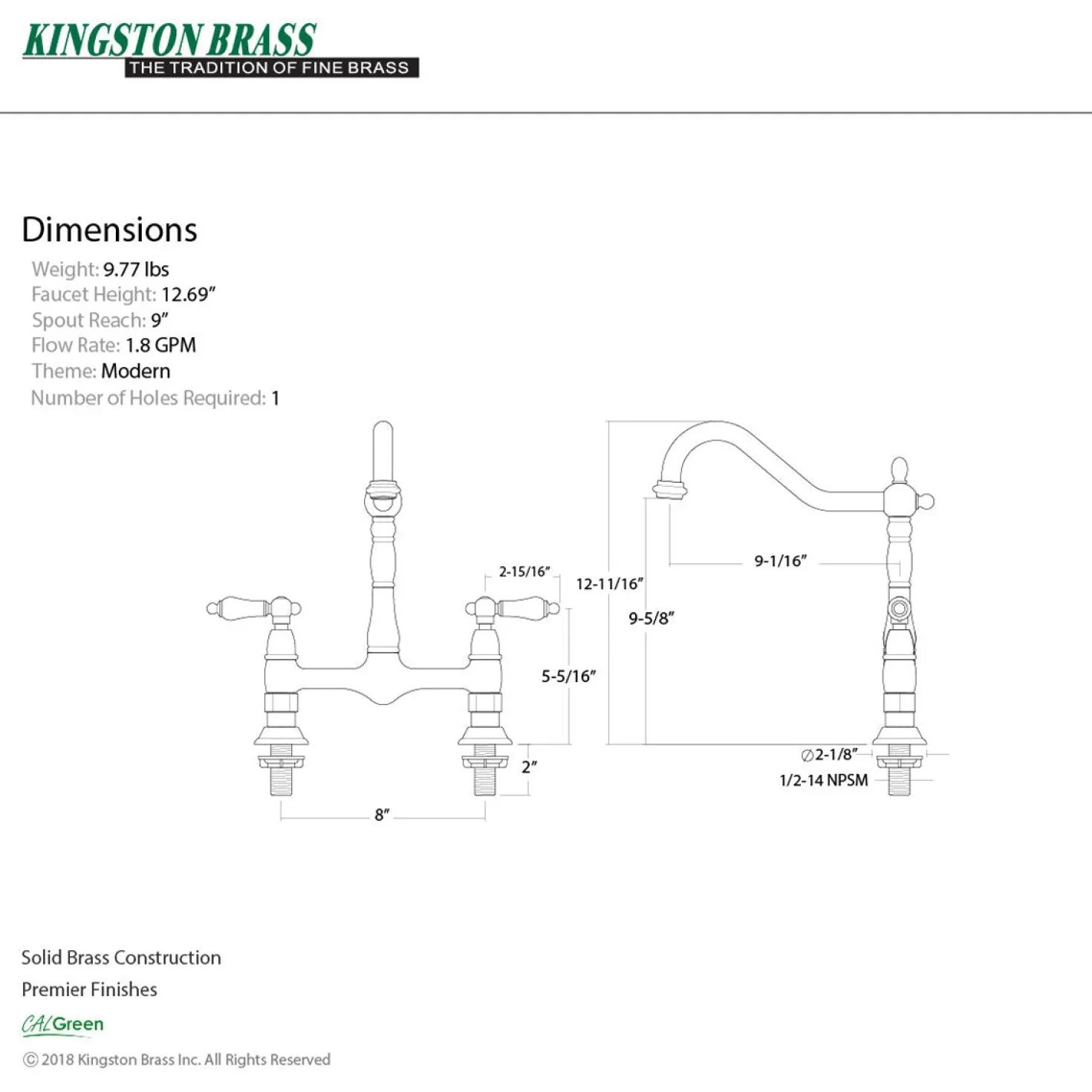 Kingston Brass Heritage Deck Mount Kitchen Bridge Faucet