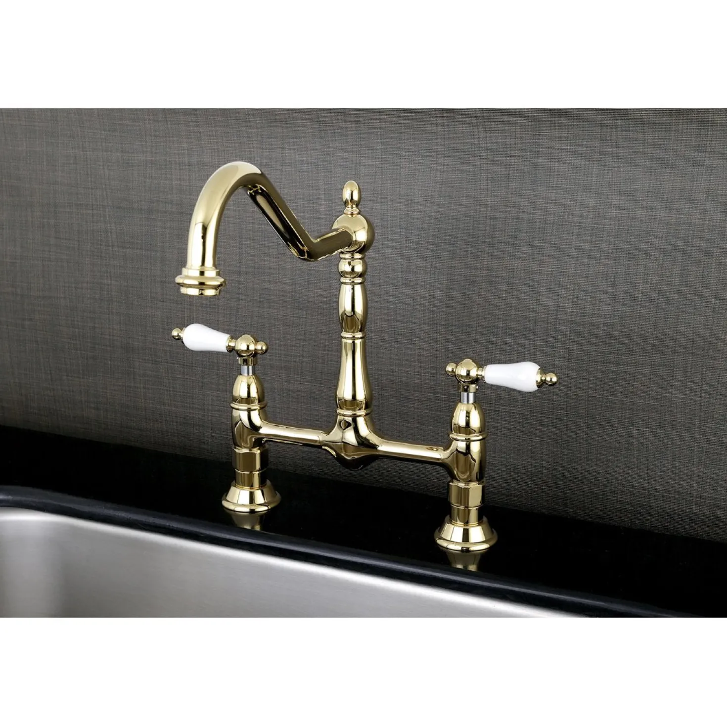 Kingston Brass Heritage Deck Mount Kitchen Bridge Faucet