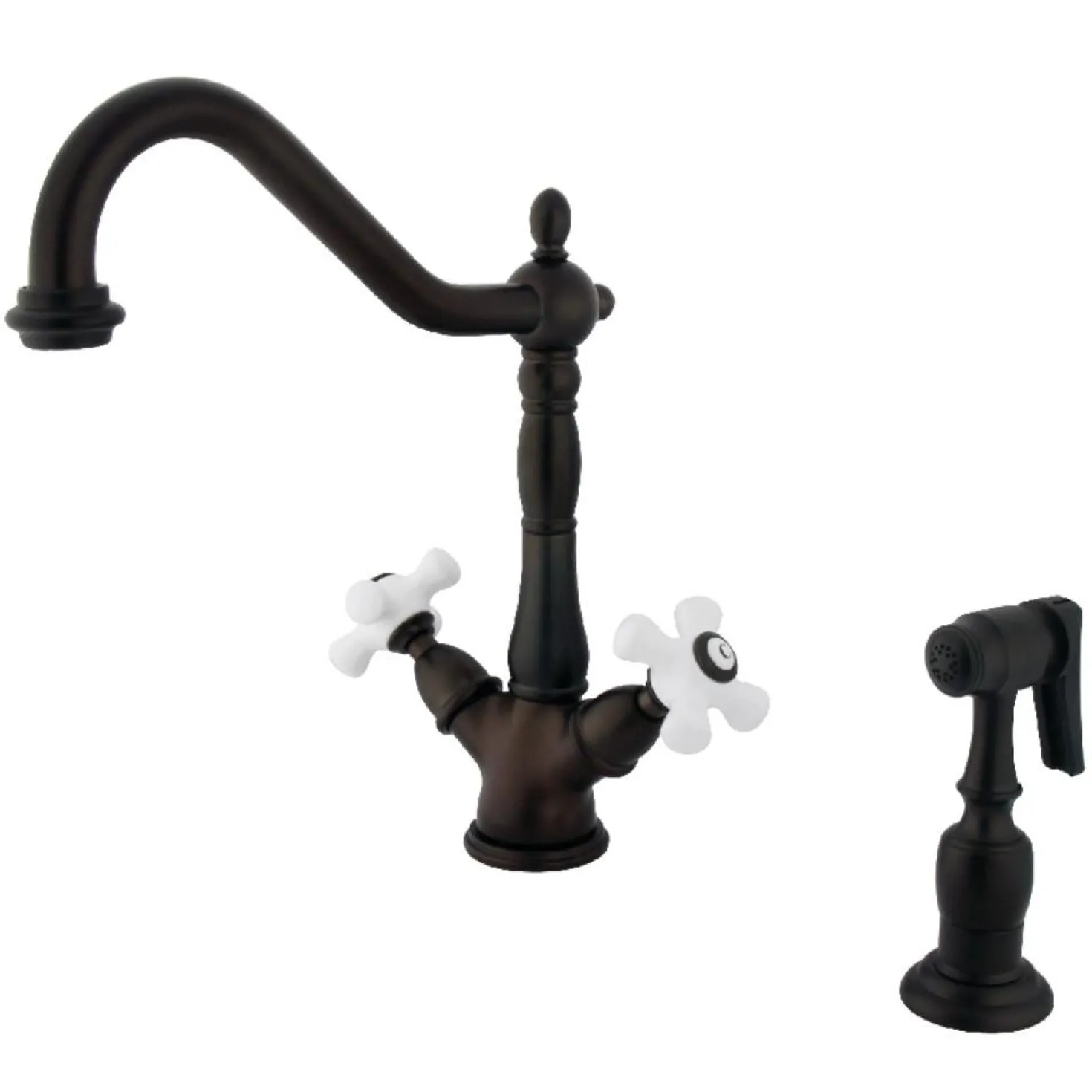 Kingston Brass Heritage Deck Mount 2-Handle Kitchen Faucet with Brass Sprayer and 8-Inch Plate
