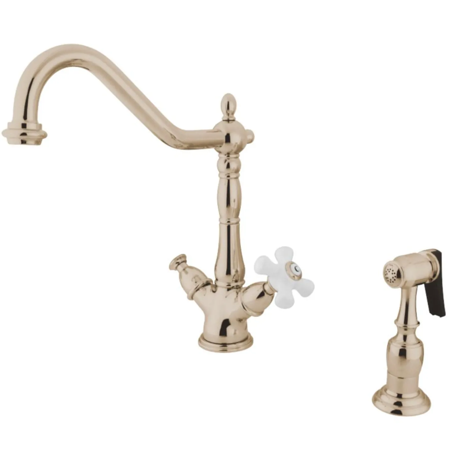 Kingston Brass Heritage Deck Mount 2-Handle Kitchen Faucet with Brass Sprayer and 8-Inch Plate