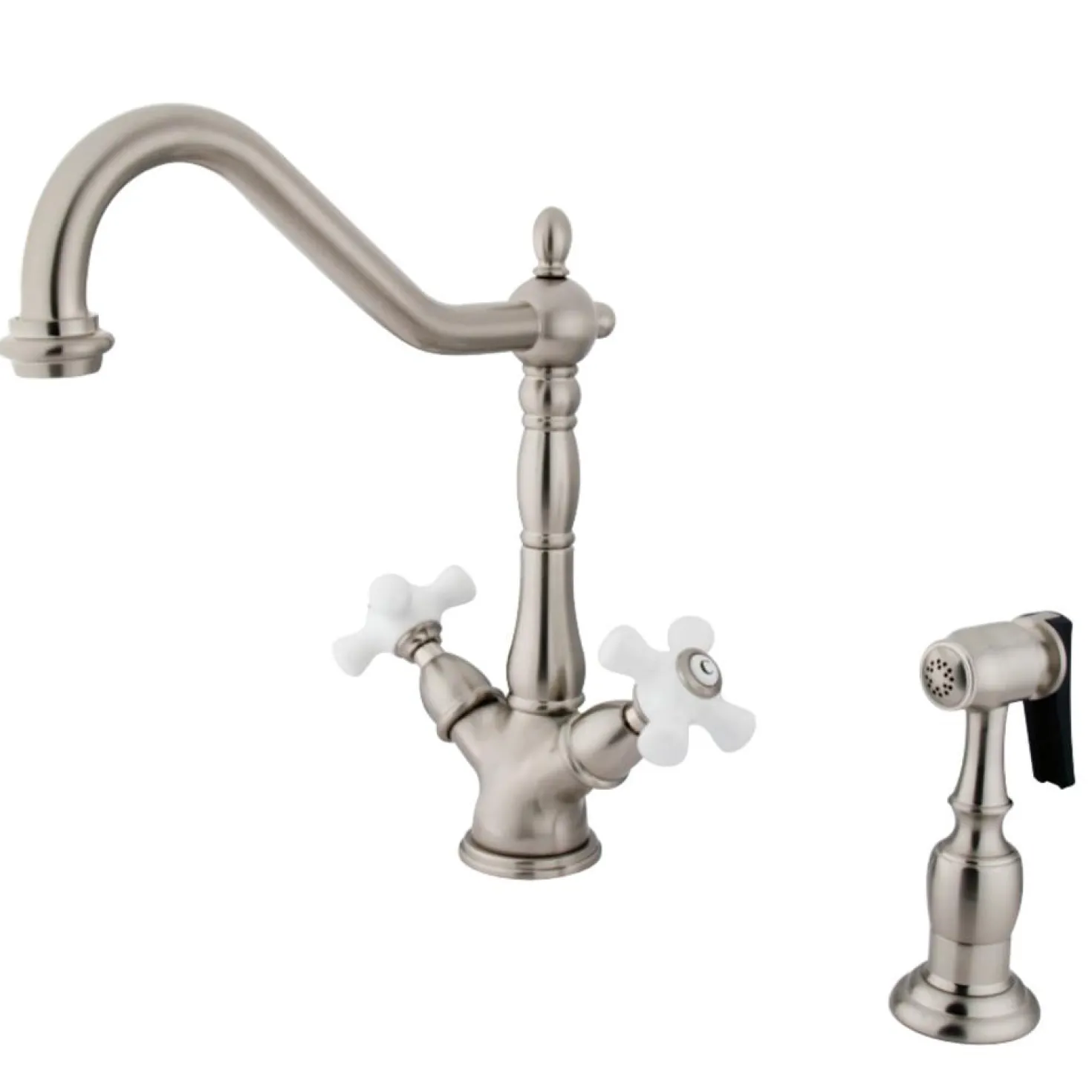 Kingston Brass Heritage Deck Mount 2-Handle Kitchen Faucet with Brass Sprayer and 8-Inch Plate