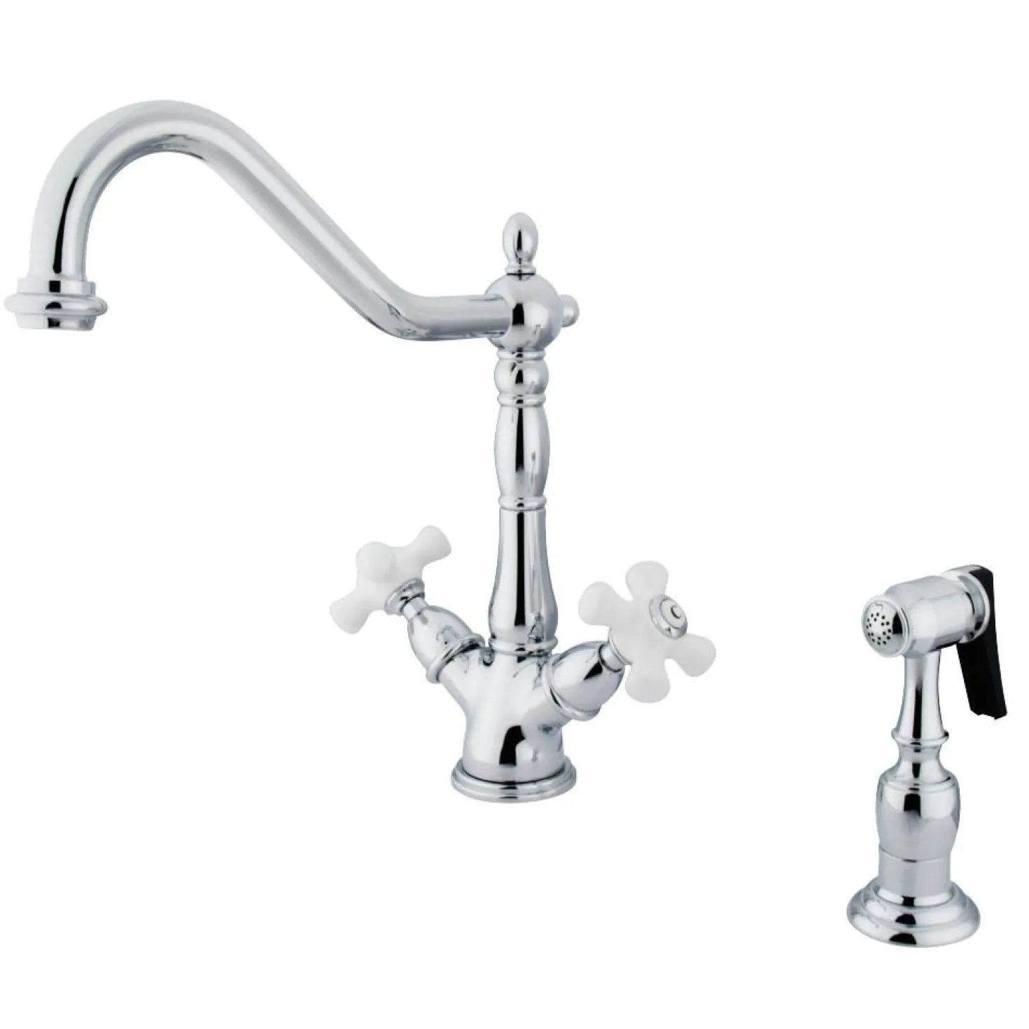 Kingston Brass Heritage Deck Mount 2-Handle Kitchen Faucet with Brass Sprayer and 8-Inch Plate