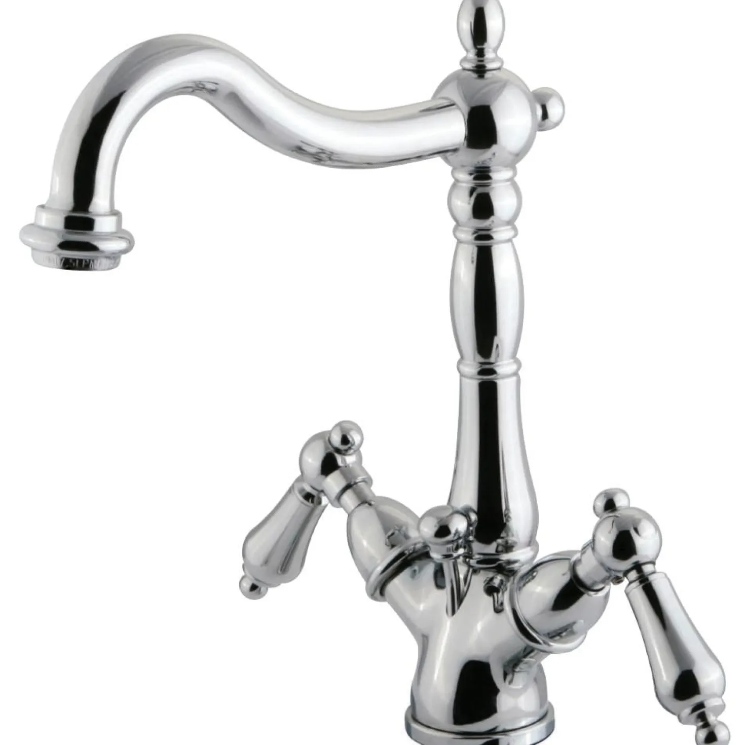 Kingston Brass Heritage Deck Mount 4-Inch Centerset Bathroom Faucet with Pop-Up Drain