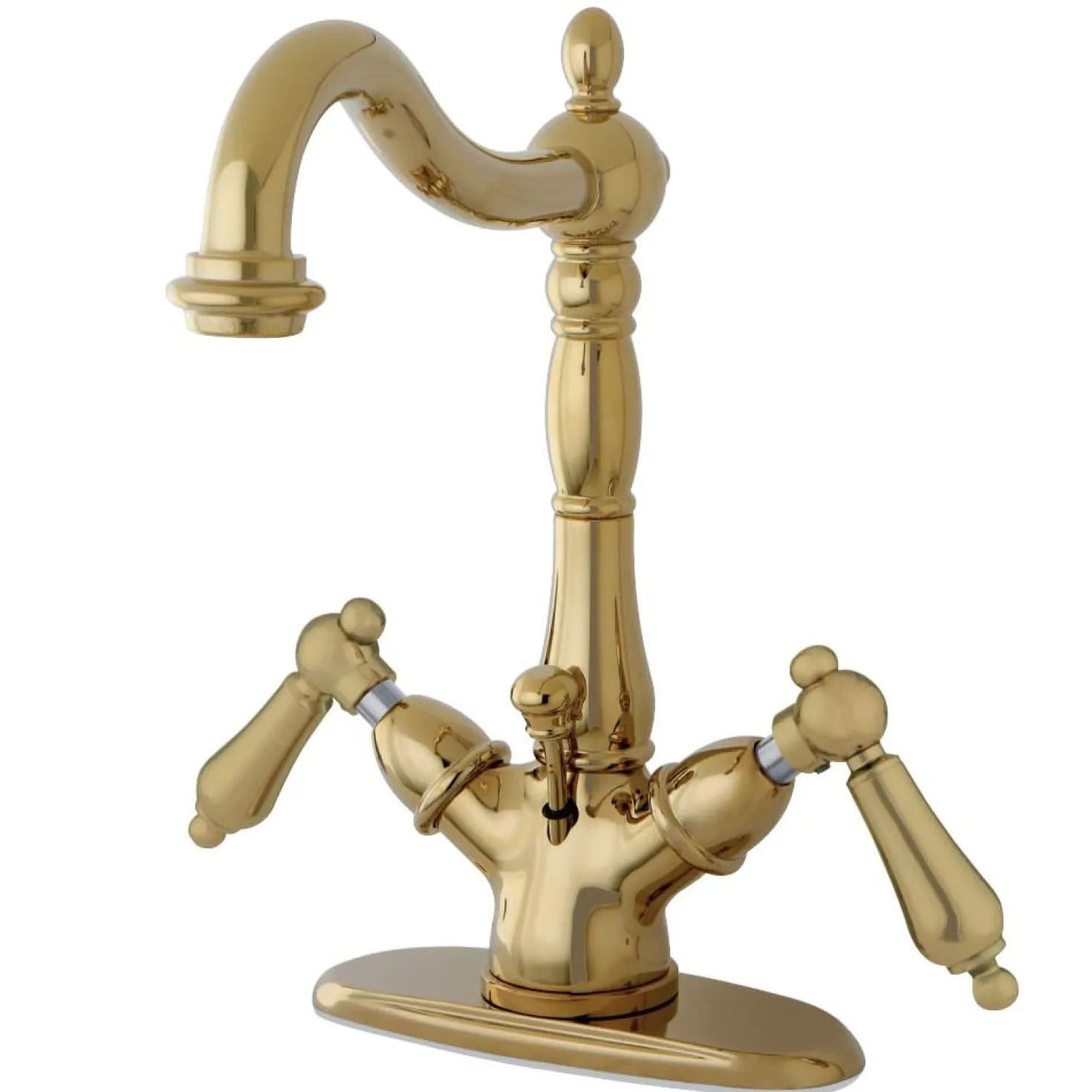 Kingston Brass Heritage Deck Mount 4-Inch Centerset Bathroom Faucet with Pop-Up Drain