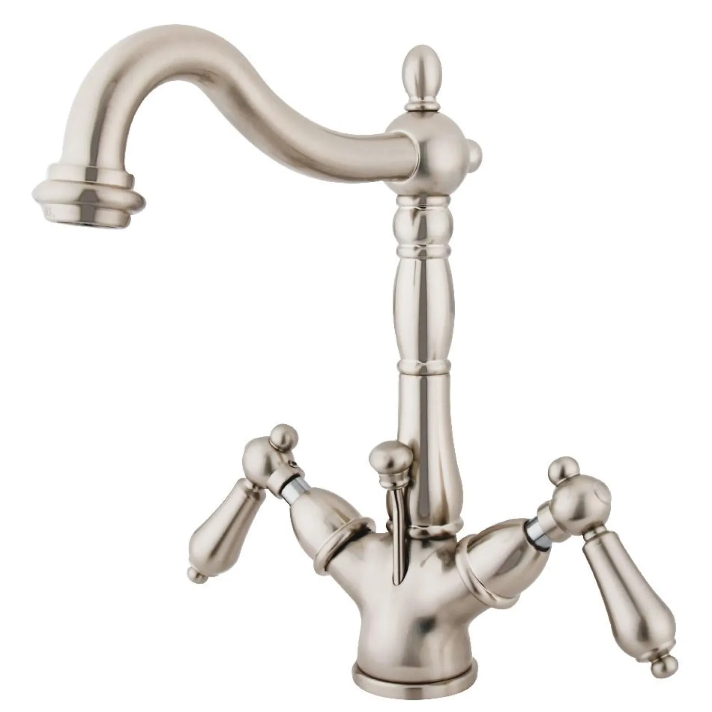 Kingston Brass Heritage Deck Mount 4-Inch Centerset Bathroom Faucet with Pop-Up Drain