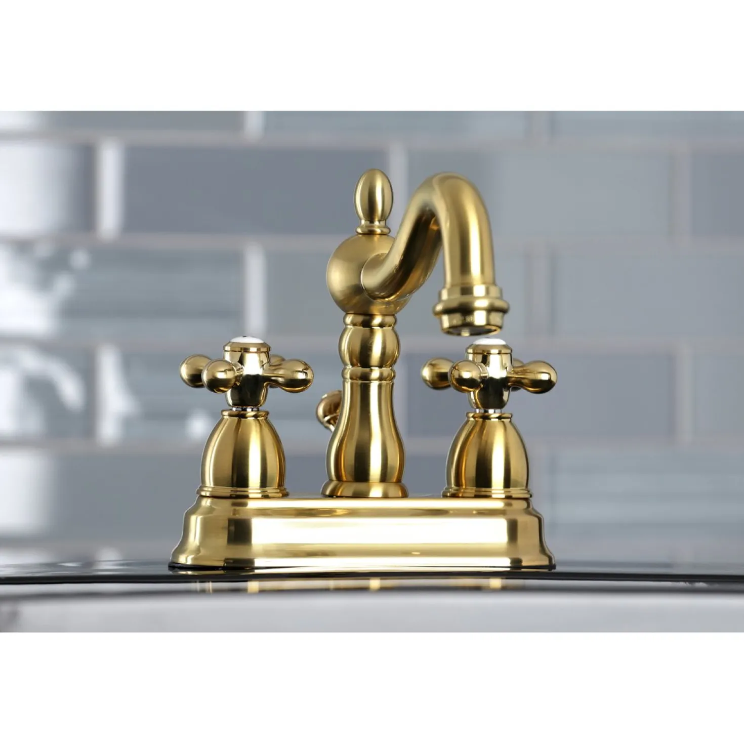 Kingston Brass Heritage Deck Mount 4-Inch Centerset Bathroom Faucet