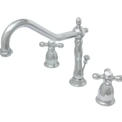 Kingston Brass Heritage Deck Mount 8-Inch Widespread Bathroom Faucet with Brass Pop-Up