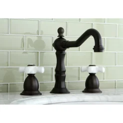 Kingston Brass Heritage Deck Mount 3-Hole 8-Inch Widespread Bathroom Faucet