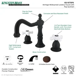Kingston Brass Heritage Deck Mount 3-Hole 8-Inch Widespread Bathroom Faucet