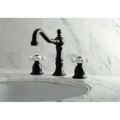 Kingston Brass Heritage Deck Mount 3-Hole 8-Inch Widespread Bathroom Faucet