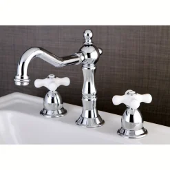Kingston Brass Heritage Deck Mount 3-Hole 8-Inch Widespread Bathroom Faucet