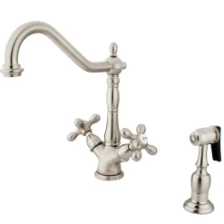 Kingston Brass Heritage Double Handle Kitchen Faucet with Side Sprayer