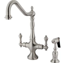 Kingston Brass Heritage 2-Handle Kitchen Faucet with Brass Sprayer