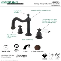 Kingston Brass Heritage 2-Handle 8-Inch Widespread Bathroom Faucet