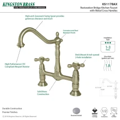 Kingston Brass Heritage 2-Hole Kitchen Bridge Faucet