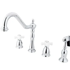 Kingston Brass Heritage 4-Hole Widespread Kitchen Faucet with Brass Sprayer