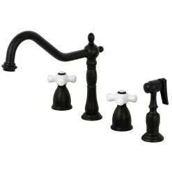 Kingston Brass Heritage 4-Hole Widespread Kitchen Faucet with Brass Sprayer