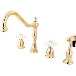 Kingston Brass Heritage 4-Hole Widespread Kitchen Faucet with Brass Sprayer
