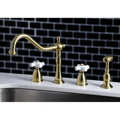 Kingston Brass Heritage 4-Hole Widespread Kitchen Faucet with Brass Sprayer