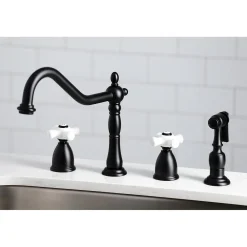 Kingston Brass Heritage 4-Hole Widespread Kitchen Faucet with Brass Sprayer