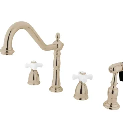 Kingston Brass Heritage 4-Hole Widespread Kitchen Faucet with Brass Sprayer