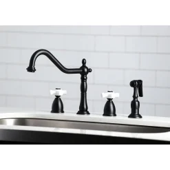 Kingston Brass Heritage 4-Hole Widespread Kitchen Faucet with Brass Sprayer