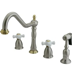 Kingston Brass Heritage 4-Hole Widespread Kitchen Faucet with Brass Sprayer