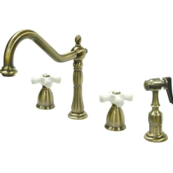 Kingston Brass Heritage 4-Hole Widespread Kitchen Faucet with Brass Sprayer