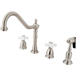 Kingston Brass Heritage 4-Hole Widespread Kitchen Faucet with Brass Sprayer