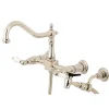Kingston Brass Heritage 3-Hole 8-Inch Wall Mount Kitchen Faucet with Brass Sprayer