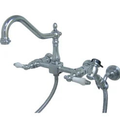 Kingston Brass Heritage 3-Hole 8-Inch Wall Mount Kitchen Faucet with Brass Sprayer