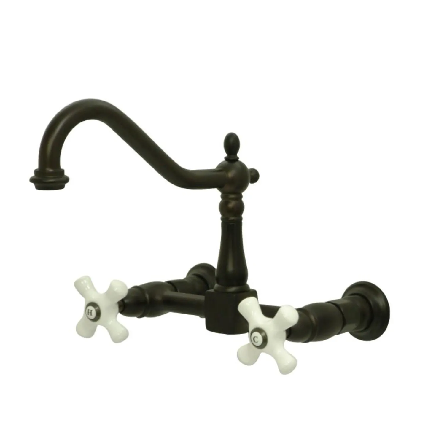 Kingston Brass Heritage 2-Hole 8-Inch Wall Mount Kitchen Faucet
