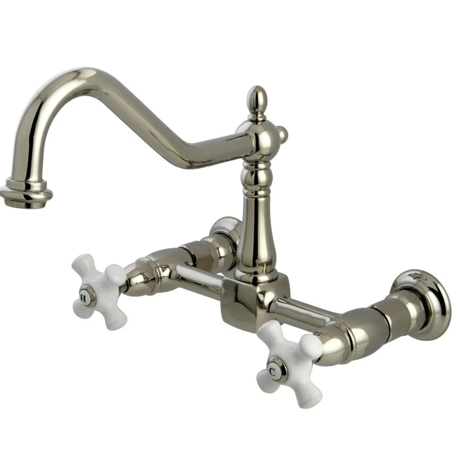 Kingston Brass Heritage 2-Hole 8-Inch Wall Mount Kitchen Faucet