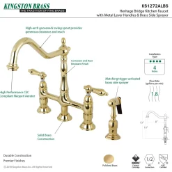 Kingston Brass Heritage 8-Inch Bridge Kitchen Faucet with Brass Sprayer