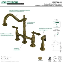 Kingston Brass Heritage 8-Inch Bridge Kitchen Faucet with Brass Sprayer