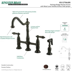 Kingston Brass Heritage 8-Inch Bridge Kitchen Faucet with Brass Sprayer