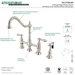 Kingston Brass Heritage 8-Inch Bridge Kitchen Faucet with Brass Sprayer