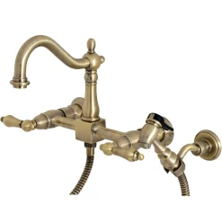 Kingston Brass Heritage 8-Inch Centerset Wall Mount Kitchen Faucet with Brass Sprayer