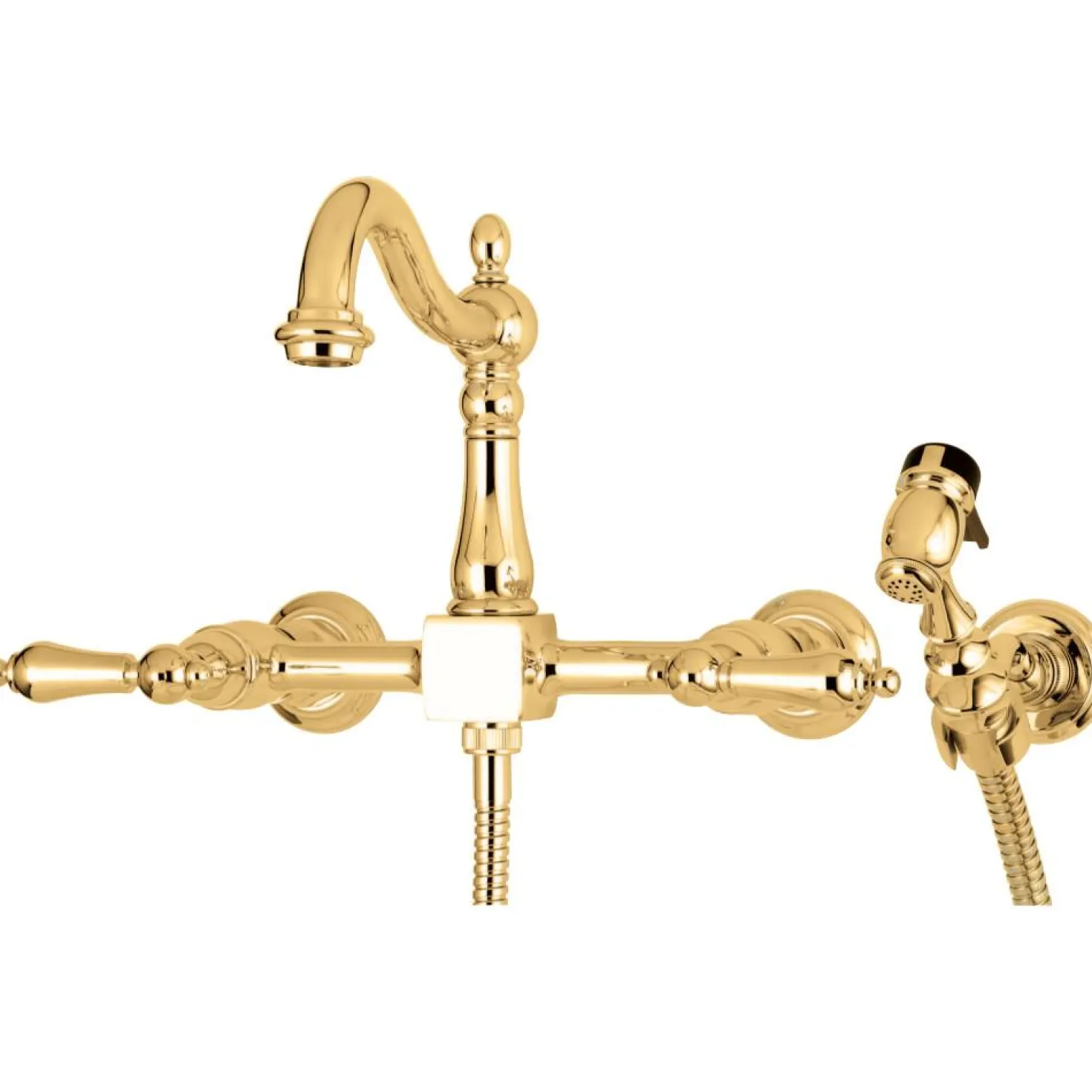 Kingston Brass Heritage 8-Inch Centerset Wall Mount Kitchen Faucet with Brass Sprayer