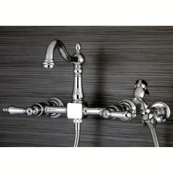 Kingston Brass Heritage 8-Inch Centerset Wall Mount Kitchen Faucet with Brass Sprayer