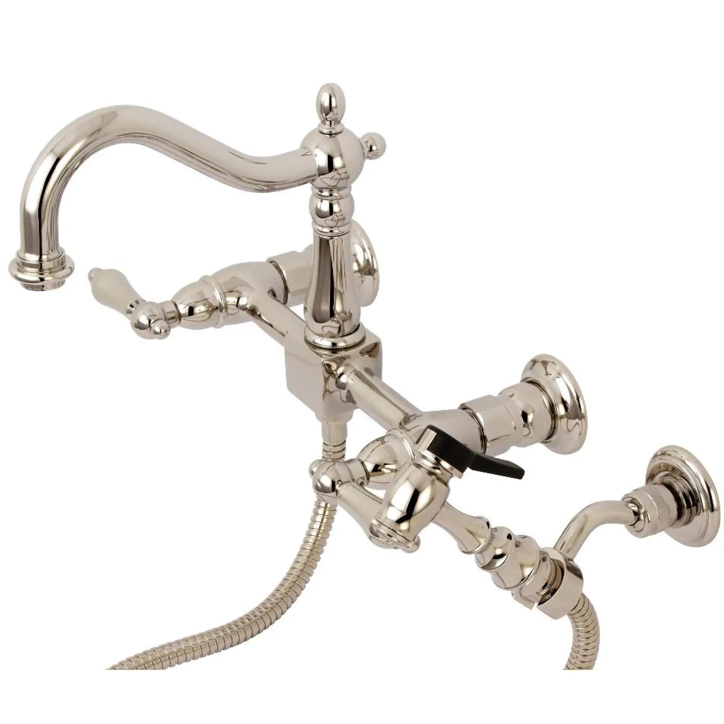Kingston Brass Heritage 8-Inch Centerset Wall Mount Kitchen Faucet with Brass Sprayer