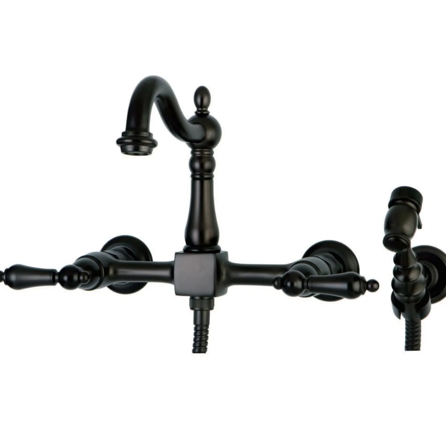 Kingston Brass Heritage 8-Inch Centerset Wall Mount Kitchen Faucet with Brass Sprayer