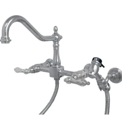 Kingston Brass Heritage 8-Inch Wall Mount Kitchen Faucet with Brass Sprayer