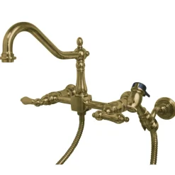 Kingston Brass Heritage 8-Inch Wall Mount Kitchen Faucet with Brass Sprayer