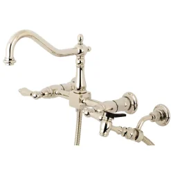 Kingston Brass Heritage 8-Inch Wall Mount Kitchen Faucet with Brass Sprayer