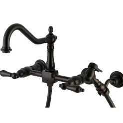 Kingston Brass Heritage 8-Inch Wall Mount Kitchen Faucet with Brass Sprayer