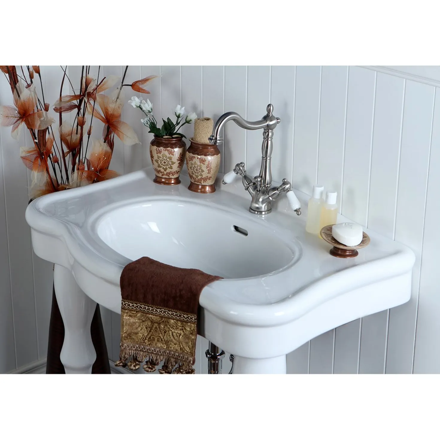 Kingston Brass Heritage 4-Inch Centerset Deck Mount Bathroom Faucet with Pop-Up Drain