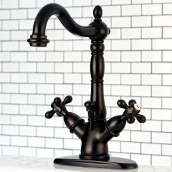 Kingston Brass Heritage 4-Inch Centerset Bathroom Faucet with Pop-Up Drain