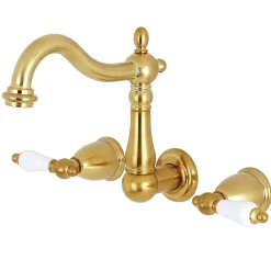 Kingston Brass Heritage 8-Inch Center Wall Mount 3-Hole Bathroom Faucet