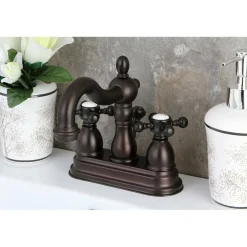 Kingston Brass Heritage 4-Inch Centerset Deck Mount Bathroom Faucet
